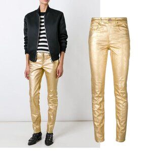 ISABEL MARANT ETOILE gold metallic coated Ellos jeans NWT F 36 US 4 S